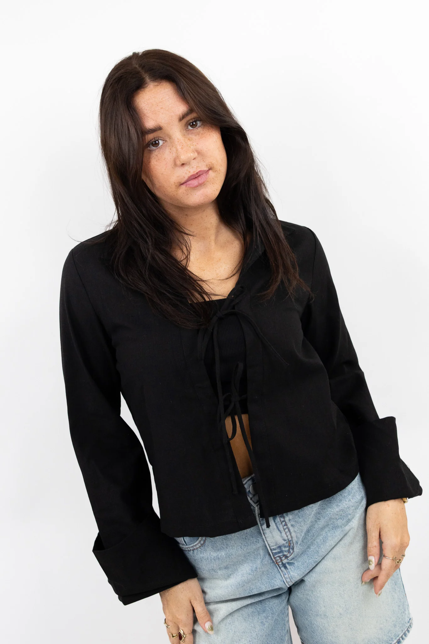 Bow Detail Linen Blouse - Image 10