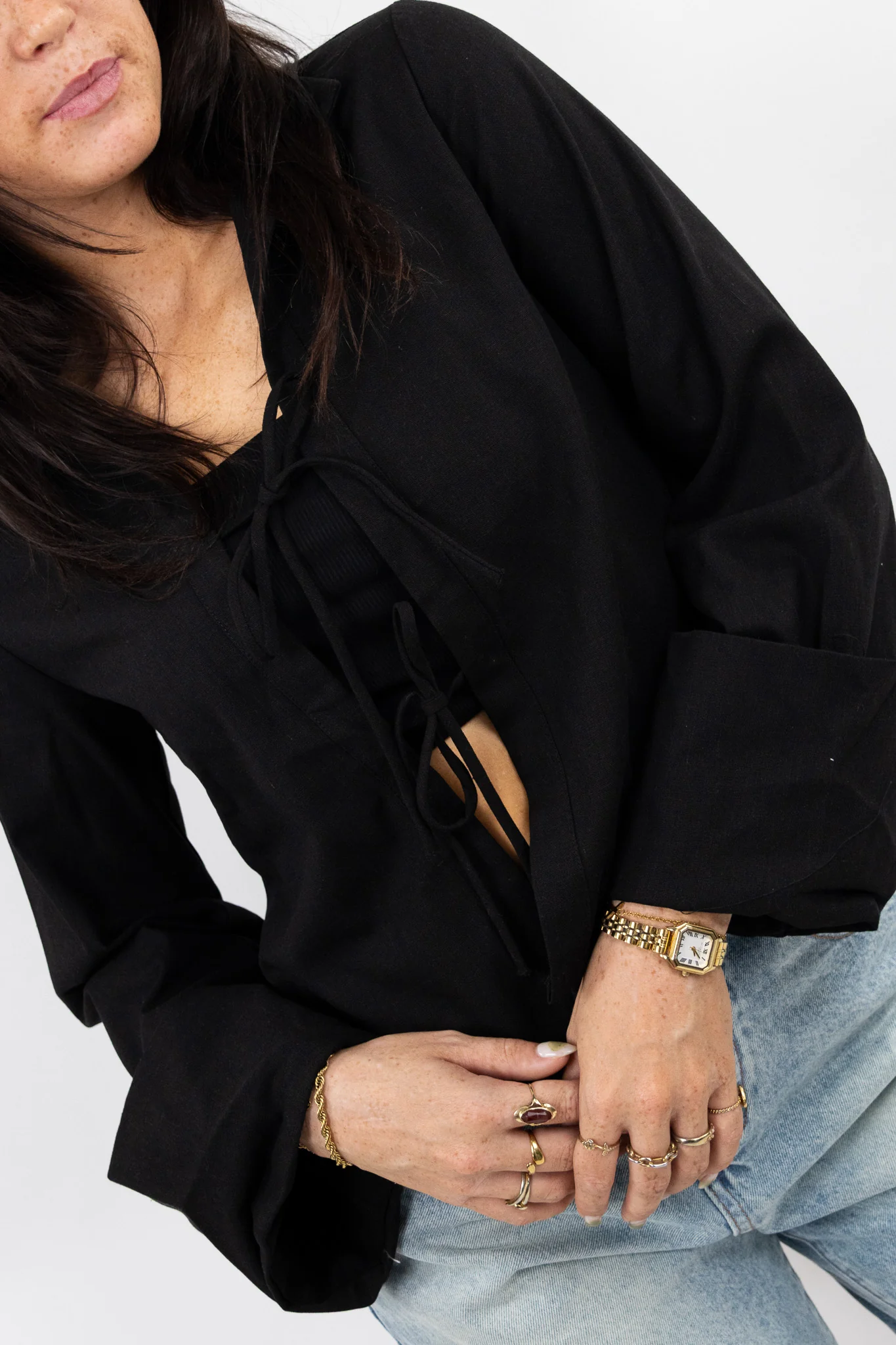 Bow Detail Linen Blouse - Image 12