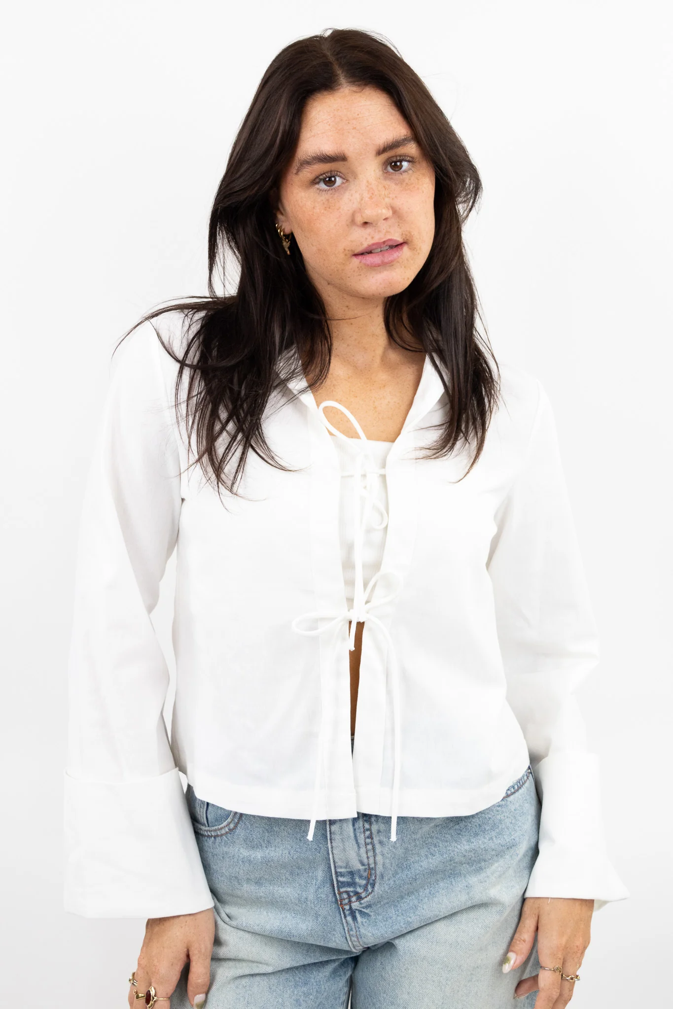 Bow Detail Linen Blouse - Image 7