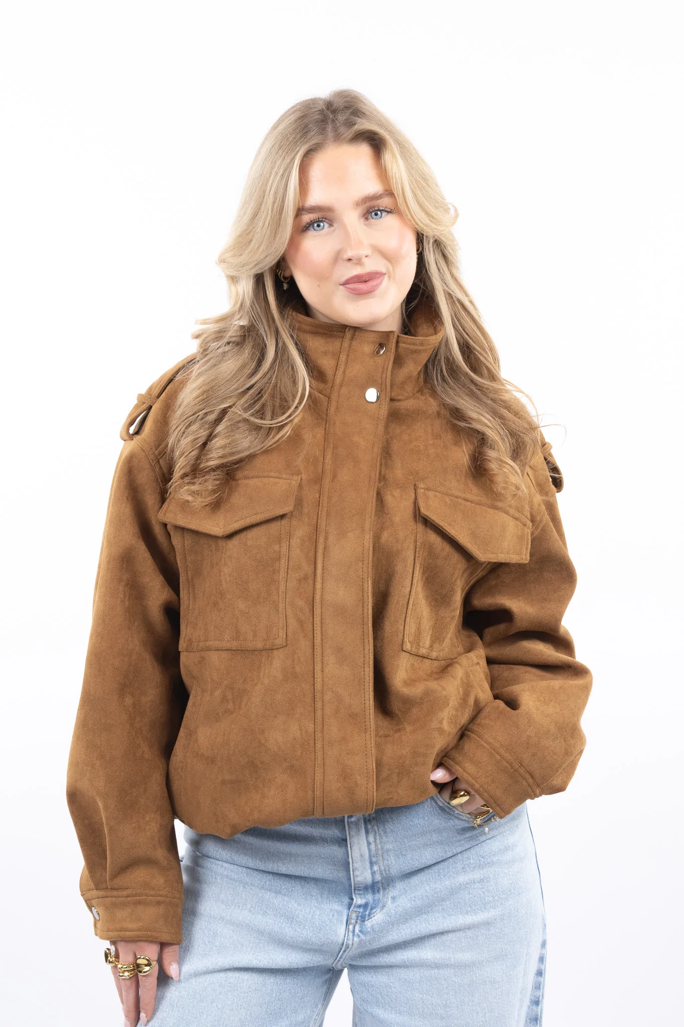Faux Suede Cargo Jacket