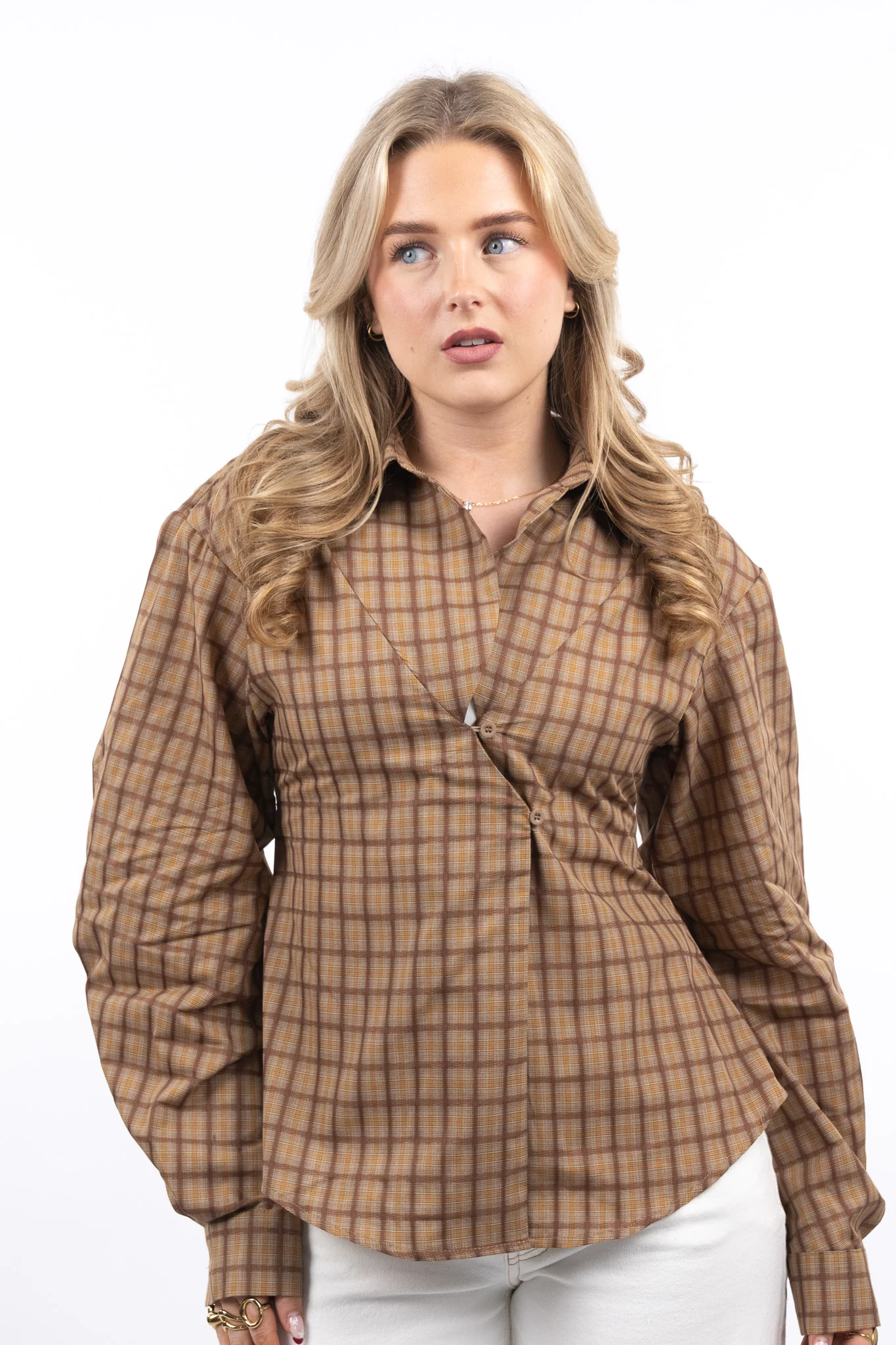 Retro Wrap Check Blouse - Image 6