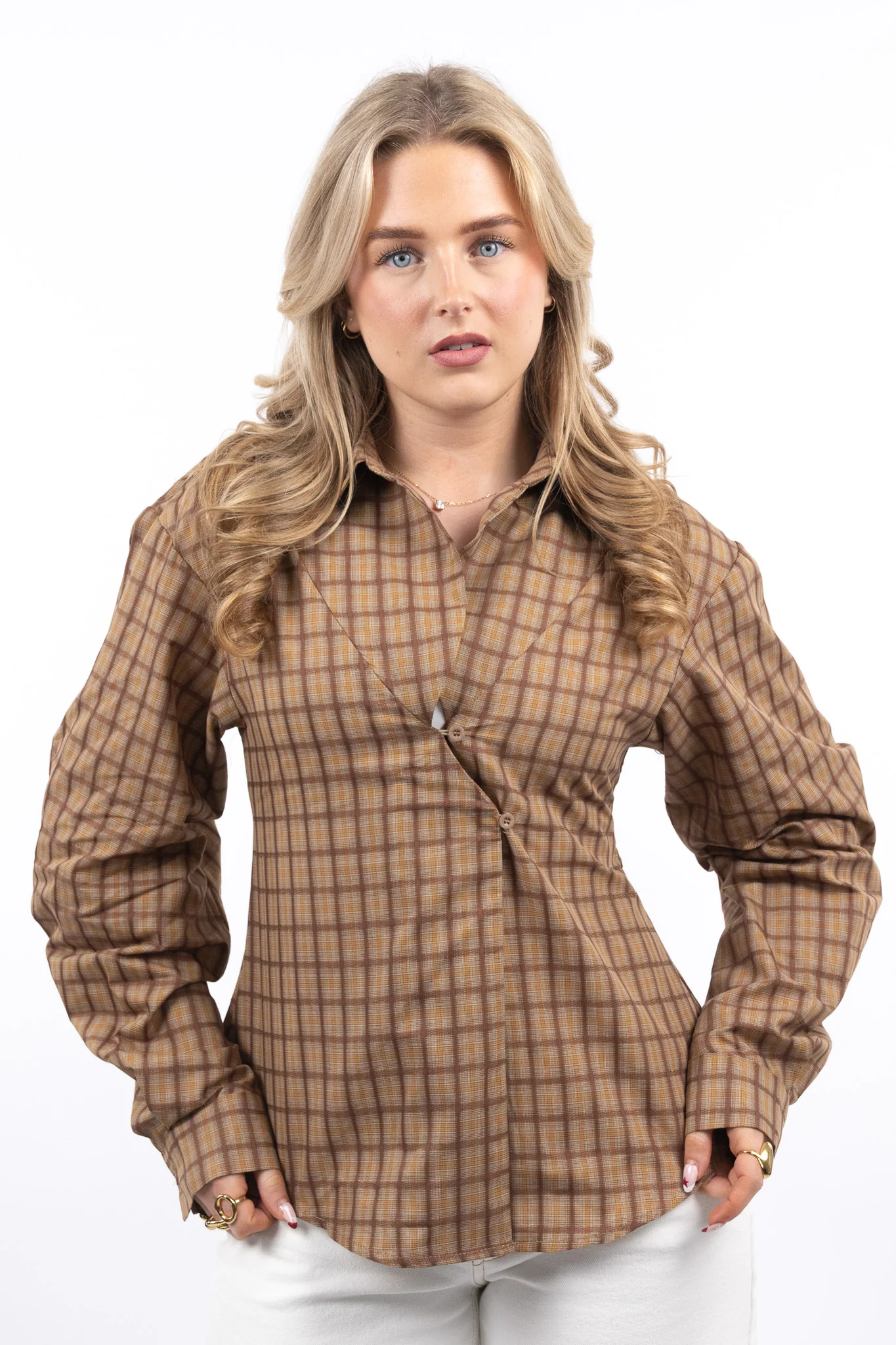 Retro Wrap Check Blouse - Image 7