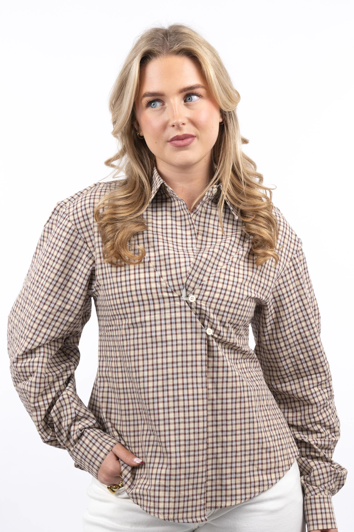 Vintage Check Wrap Blouse - Image 2