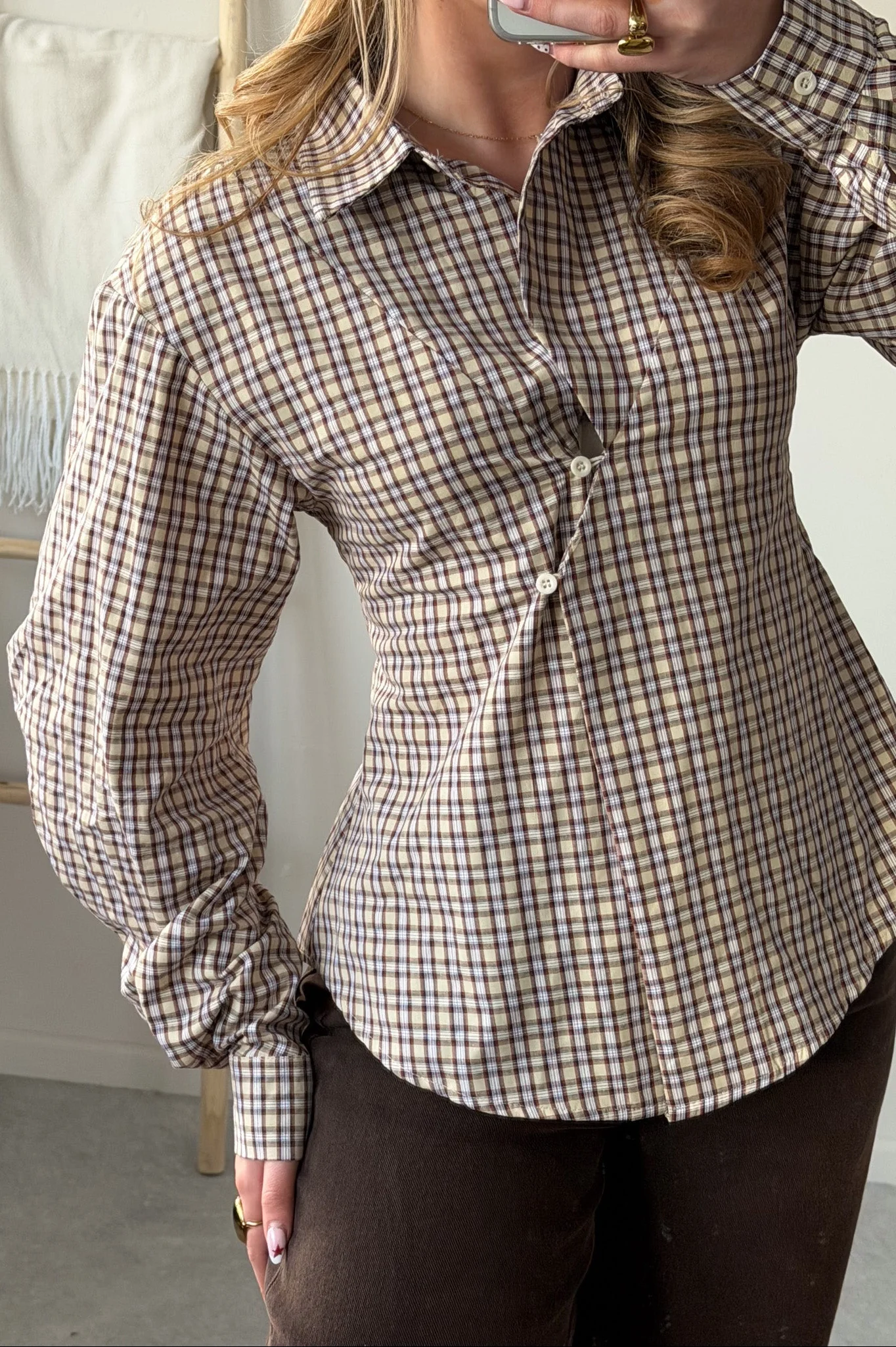 Vintage Check Wrap Blouse - Image 8